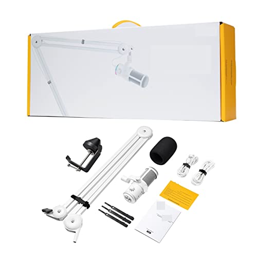 Microphone dynamique USB blanc doté d'un trépied stable pour podcast clair - 2