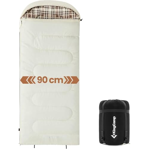 KingCamp 寝袋 シュラフ 封筒型 フランネル 冬用 幅90cm ワイドサイズ オールシーズン 快適温度0℃-10℃ 夏用 コンパクト 軽量 防水 丸洗いOK 防災用 アウトドア キャンプ 収納袋付き ホワイト 右開き