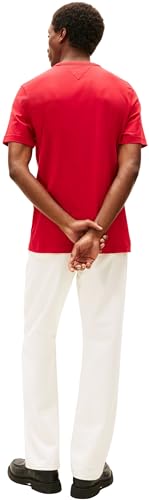 Tommy Hilfiger Herren T-Shirt Kurzarm Small Crest Outline mit Rundhalsausschnitt, Rot (Medium Red), M