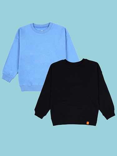 Image of KiddoPanti Boys Solid Round Neck Full Sleeve Fleece Sweatshirt | 60% Cotton 40% Polyester | Soft Warm Winter Pullover | Ribbed Cuffs & Hem | Casual Winter Sweatshirt for Kids