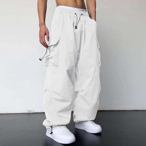 Pantalon ample homme style parachute blanc sarouel haut de gamme
