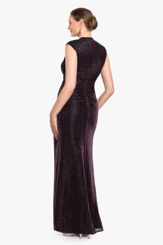 Image of Betsy & Adam Women's Long Halter Scuba Crepe Tiered Ruffle Slit Gown