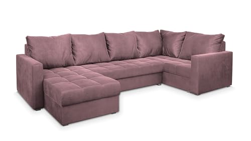 Masseno Ecksofa LORIVO R-S mit Schlaffunktion U-Form, Sofa mit Bettkasten, Wohnzimmersofa, Couch, Soffa, Bettsofa, Couchgarnitur- Rosa, Kronos 27