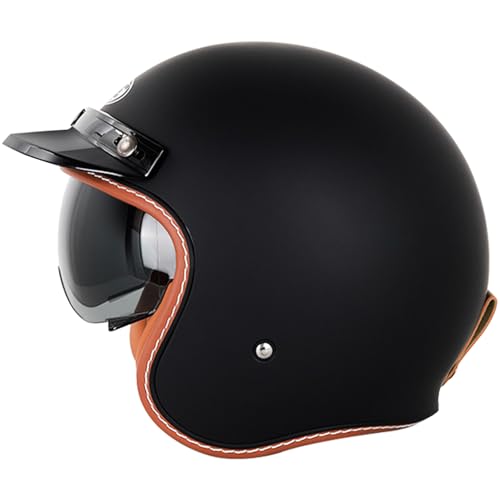 Motorradhelm, Jethelm Vintage Motorrad Halbschalenhelm mit Visier Brille ECE 22-05 Zertifiziert Herren Damen Scooter Roller Cruiser Chopper Moped Fahrrad SchutzHelm