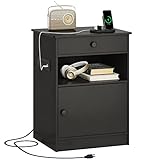 EPHEX Nightstand with Charging Station and USB Ports, Modern End Table with Drawer and Storage Cabin
