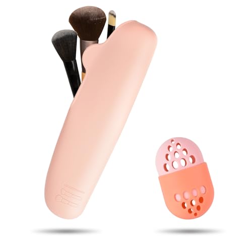 Redvigh Suporte de pincel de maquiagem de silicone e estojo de esponja de beleza, estojo de viagem portátil para maquiagem cosmética com suporte de pincéis de rosto bolsa organizadora para mulheres