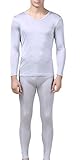 Men's Silk Thermal Underwear Sets | Silk Long Underwear | V-Neck Silk Long John for Men… (M, Silver Gray)