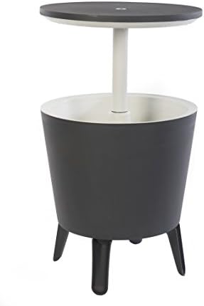Keter Modern Cool Bar Outdoor Patio Furniture and Hot Tub Side Table with 7.5 Gallon Beer and Wine Cooler, Dark Grey