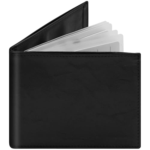 Bifold Leather Wallet for Men Women, RFID Minimalist Wallet with 12 Card Slots and Large Cash Compartment, Multifunctional Card Holder with Top Open, Thin & Stylish Photo Album -Black(ZZW)