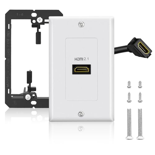 ZEXMTE HDMI 2.1 Wall Plate 1-Port HDMI Wall Outlet with Low Voltage Mounting Bracket HDMI Outlet in White for Home Theater Supports 8K@60Hz and 4K@120Hz 3D HDR 48 Gbps HDMI Box