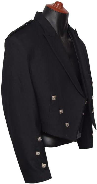 David Rox Prince Charlie Jacket & Waist Coat Black Barathea Wool Fabric | Prince Charlie Kilt Jacket with Coatee Vest Jacket (as1, Numeric, Numeric_52, Regular, Regular, Black, Long) - Image 3