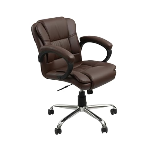 Image of Elasto Ergonomic Medium Back Office Chair | Computer Desk Chair with Lumbar Support | Height Adjustable, 360 Swivel, Padded Armrests & Seat | Heavy Duty Chrome Base for Home & Office (Brown)