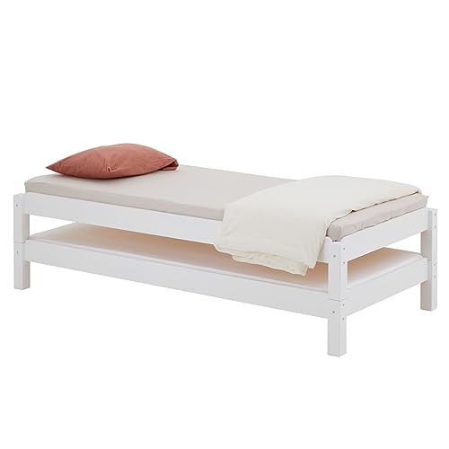 IDIMEX Lot de 2 Lits superposables RINO 80 x 190 cm, Lits Simples 1 Place, Couchage d'appoint, en pin Massif lasuré Blanc