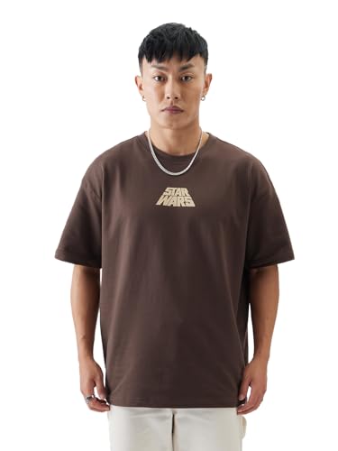 Image of The Souled Store Official Star Wars: Dark Side Men and Boys Round Neck Short Sleeve Brown Graphic Print Oversized Fit T-Shirts Oversized T Shirts for Men Cotton Casual Half Sleeves Baggy Loose Fit