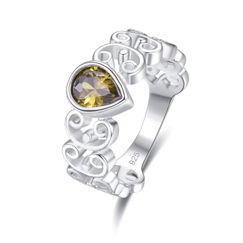 Narica Women's Pear Cut Created Peridot Lace Deco Style Engagement Wedding Rings Band 925 Sterling Silver Plated Size 7