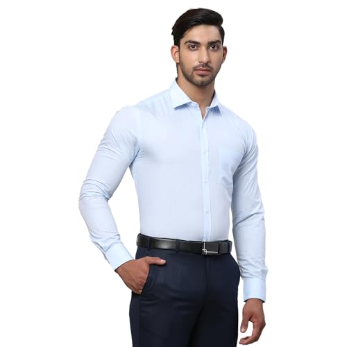 Image of Park Avenue Men Slim Fit Solid Pattern Polycotton Blend Semi Cutaway Collar Full Sleeve Formal Shirt