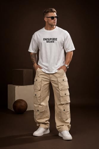 Image of Wear lusso 10 Pocket Cargo Pants for Men | Cotton Twill Fabric | Regular Fit Utility Cargo Trousers | Casual Streetwear Bottomwear