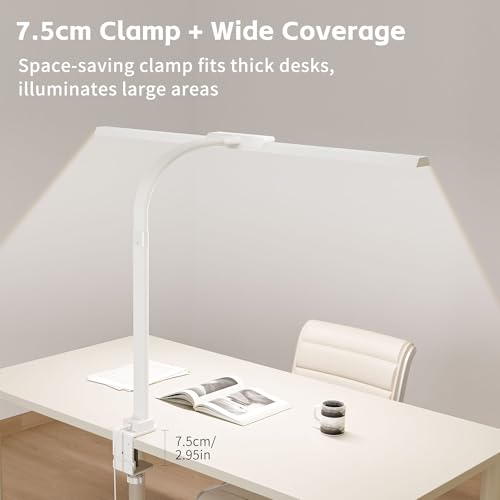 Desk Lamp with Clamp, LED Eye-Caring Clip on Desk Lights for Home Office, Tall Touch Control Dimmable Computer Light with Color Changing, 24W Brightest Architect Desktop Lamp for Screen, White — view 6