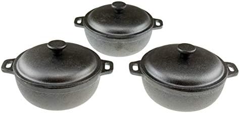 Heavy Duty Pre Seasoned Mini Cast Iron Dutch Oven Set of 3, Oven Safe Cooker, Black