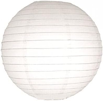 18inch Paper Lantern White with Regular Wire Ribbing