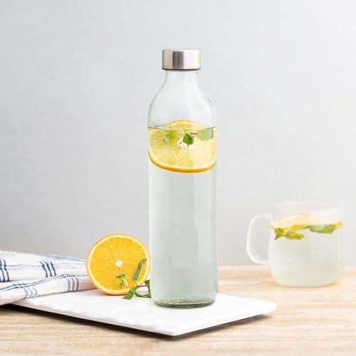 Image of Glassbunny Glass Water Bottle with Leak-Proof Airtight Stainless Steel Lid for Water, Smoothie, Juices Reusable Travel Drinking Fridge Bottles 800 ML Pack of 2