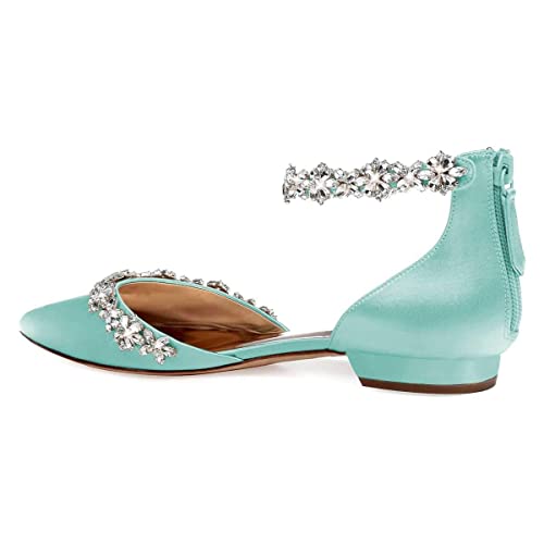 Image of XYD Women Classic Pointed Toe D'Orsay Wedding Flat Sandals Sparkly Rhinestones Ankle Strap Low Heel Dress Shoes with Zipper