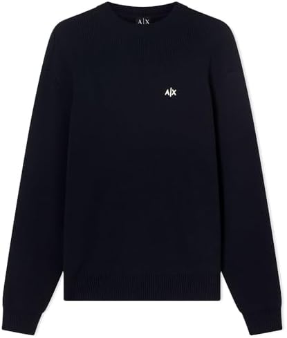 Armani Exchange Men's 3D Embroidered Front Logo, Genuine Cotton,Pullover Sweater,Blue,M