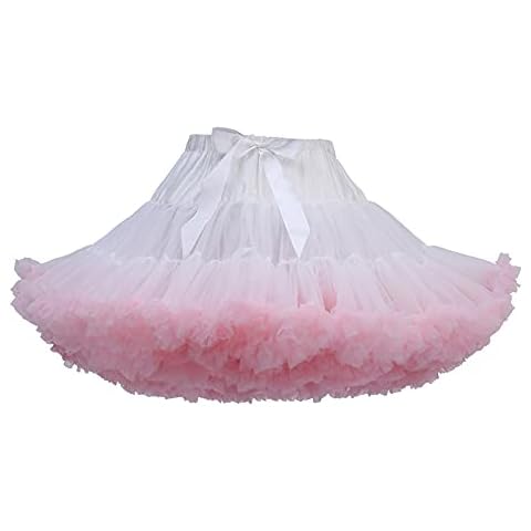 YM YOUMU Women 3-Layered Pleated Tulle Cosplay Petticoat Tutu Puffy Party Princess Dress Skirt Underskirt White Pink Cover