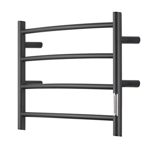 SHARNDY Electric Towel Warmer with Built-in Timer - Wall Mounted Bathroom Heated Towel Rack, Plug-in Design & Brushed Stainless Steel Finish Black