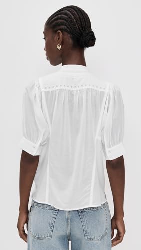 Madewell Women's Embroidered Puff-Sleeve Band-Collar Shirt3
