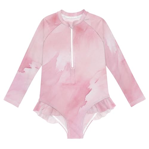 ALAZA Toddler Swimsuit Girl Bathing Suit Swimwear Rash Guard Pink Marble Long Sleeve 3T