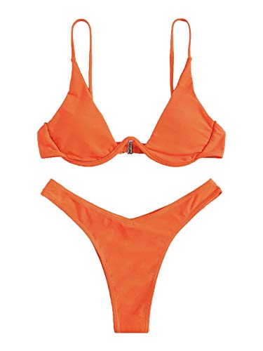 Verdusa Women's Sexy Triangle Bathing Two Pieces Swimsuit Bikini Set Orange S