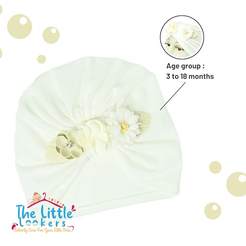 Image of THE LITTLE LOOKERS Turban Cap | Turban Knot Bow Cap | Turban Cap for New Born Kids | Cap for Baby Girl |Cap for Baby Boy | Baby Flower Turban Cap