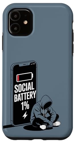 Social Battery 1% ? Funny Introvert Personality Humor �X�}�z�P�[�X iPhone 11 �p