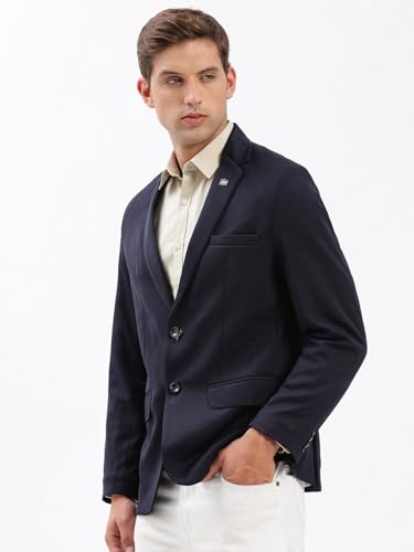 Image of SHOWOFFFF Men Solid Single Breasted Casual Blazer | Notched Lapel Full Sleeves Cotton Blazer for Mens | Slim Fit Regular Length Blazer for Men's