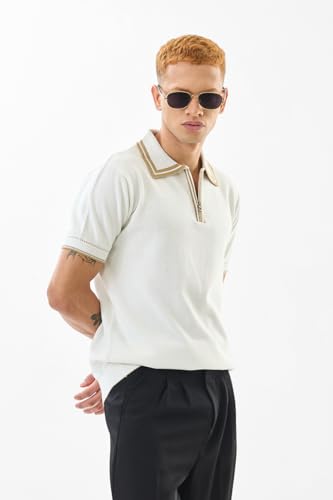 Image of SNITCH Men's T-Shirt | Slim Fit Polo Collar with Zip Closure & Contrast Detailing | 100% Cotton Fabric for Casual & Street Wear