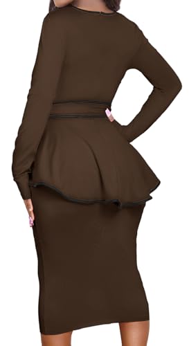 Image of MOJICK Vintage Dress for Women Ruffle Bodycon Keyhole