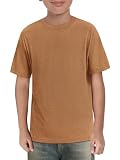 ZDC Boys Short Sleeve T Shirts Kids Summer Crewneck Tops Loose Fit Basic Tees 5-14 Years Brown