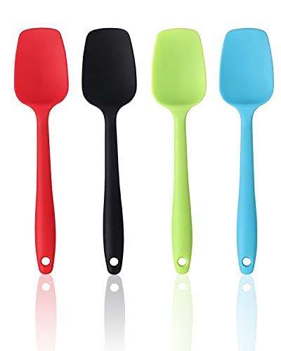 Hokisei Silicone Spatula Set, Rubber Spoon Spatula for Baking, Heat Resistant Cooking Utensil, Flexible Silicone Spoon Baking Mixing Tool Cooking Gadget (4-Piece)