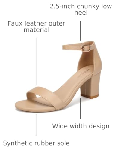 Image of Women's Heeled Sandals Open Toe Ankle Strap 2.5-Inch Chunky Heels Dress Shoes Wide Feet Friendly