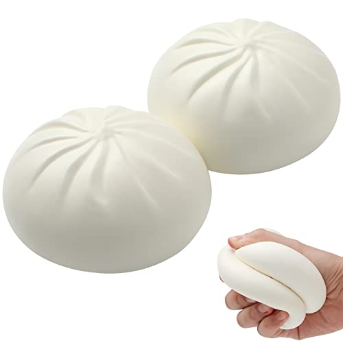 2 Pieces Dumpling Squishy Stress Ball Fidget Bun Toys Slow Rising Dough Ball Squishy Bun Anxiety Relief Stress Fidget Sensory Toy Squishy Dumpling for Kids and Adults Anti Stress ADHD ADD