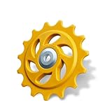 RichVibe Rueda de cambio trasera para bicicleta 10-18T CNC de plástico de ingeniería con polea de rodamiento de acero, rodillo guía amarillo ligero para bicicletas de carretera, montaña y plegables