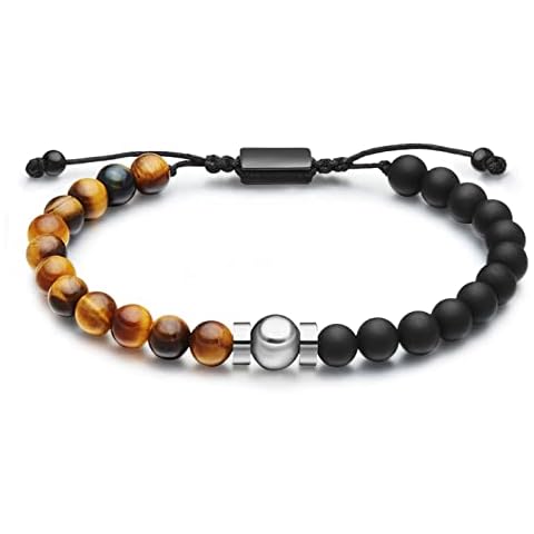 day.berlin Premium Men's Pearl Bracelet with 6 mm Gemstones, Natural Stone Bracelet for Men, 18-27 cm, Flexible Length, Handmade with Sustainable Gift Packaging, 18 centimeters, Gemstone, Ony Cover