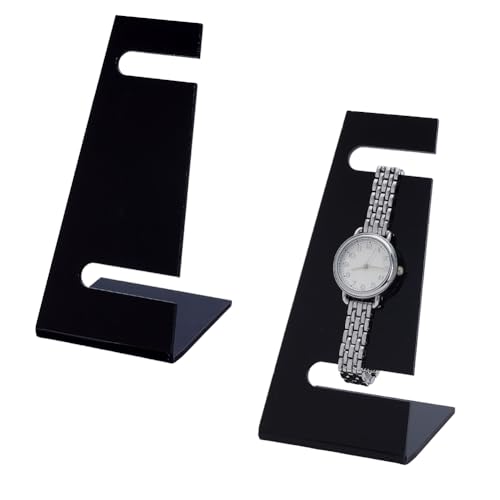 AHANDMAKER 2Pcs Black Acrylic Watch Display Stand, 2.5 x 2.52 x 5.08 inch L-Shape Single Watch Display Holder Bracelet Display Rack Jewelry Holder for Men Women Watch Display Home Decor