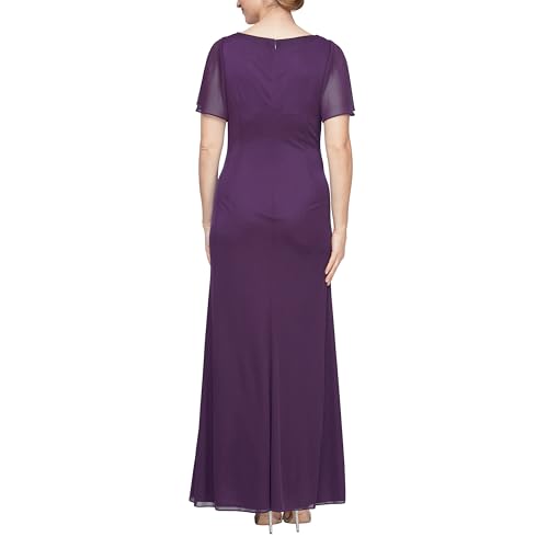 Alex Evenings Women's Long Surplice Neckline Mother of The Bride Dress with Flutter Sleeves and Hip Embellishment2