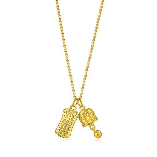 CHOW SANG SANG 999.9 24K Solid Gold Cultural Blessing Auspicious Peace Bell & Abacus Charms Necklace for Women 47cm 95895N Price-by-Weight 5.98g Gold2