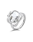 Weviway Sterling Silver Baroque Pearl Ring for Women, Adjustable Open Chunky Statement Cocktail Ring, Pearl Jewellery Gift for Her