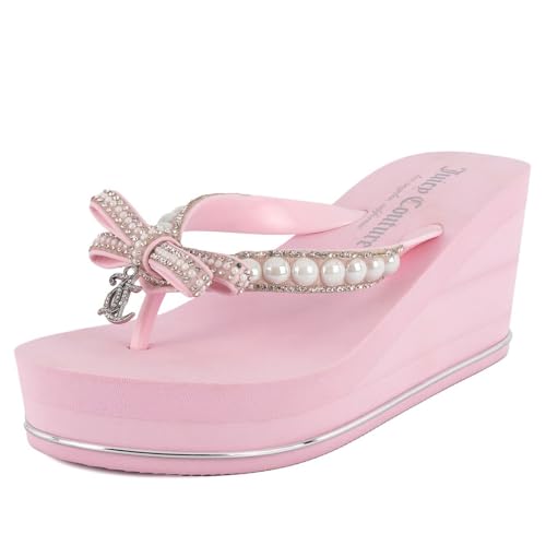 Image of Juicy Couture Women's Wedge Platform Flip Flops, Fashion Beach Sandals with Soft Footbed and Thong Style