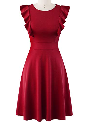 Image of YATHON Women's Vintage Ruffle Sleeve Floral A Line Cocktail Party Dresses
