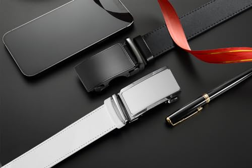 Image of Men's Ratchet Leather Belt Set - 2 Pack Sliding Belt Adjustable For Gift Mens Dress Casual 1 3 /8 inch,Cut for Fit